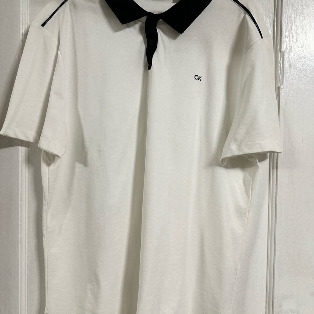 Calvin Klein White Polo with Black Collar and Shoulder Trim